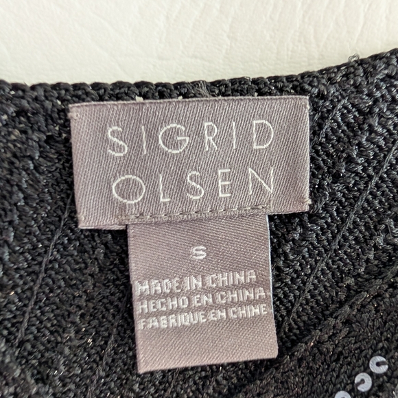 Sigrid Olsen Black Silk Blend Silver Sequin Stripes Sleeveless Knit Pullover Top - Picture 2 of 14